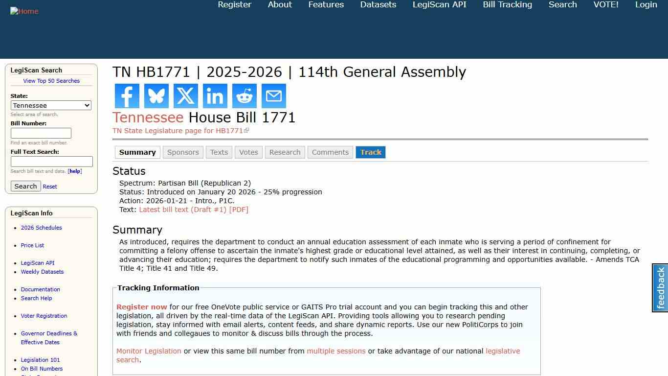 TN HB1771 2025-2026 114th General Assembly LegiScan